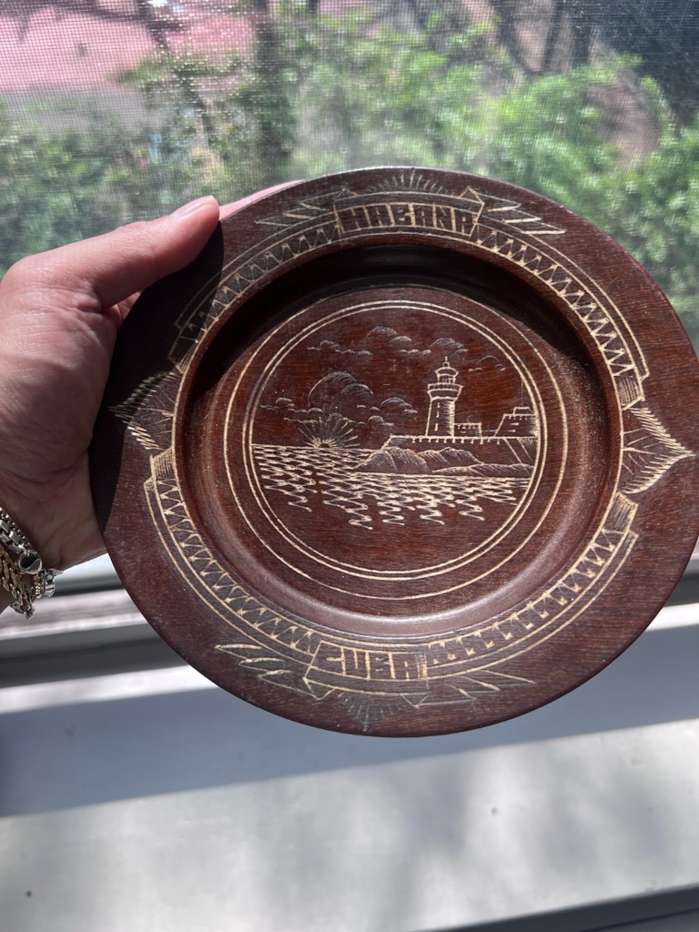 Vintage Wooden Cuba Souvenir Plate with Lighthouse Carving - Open to Offers